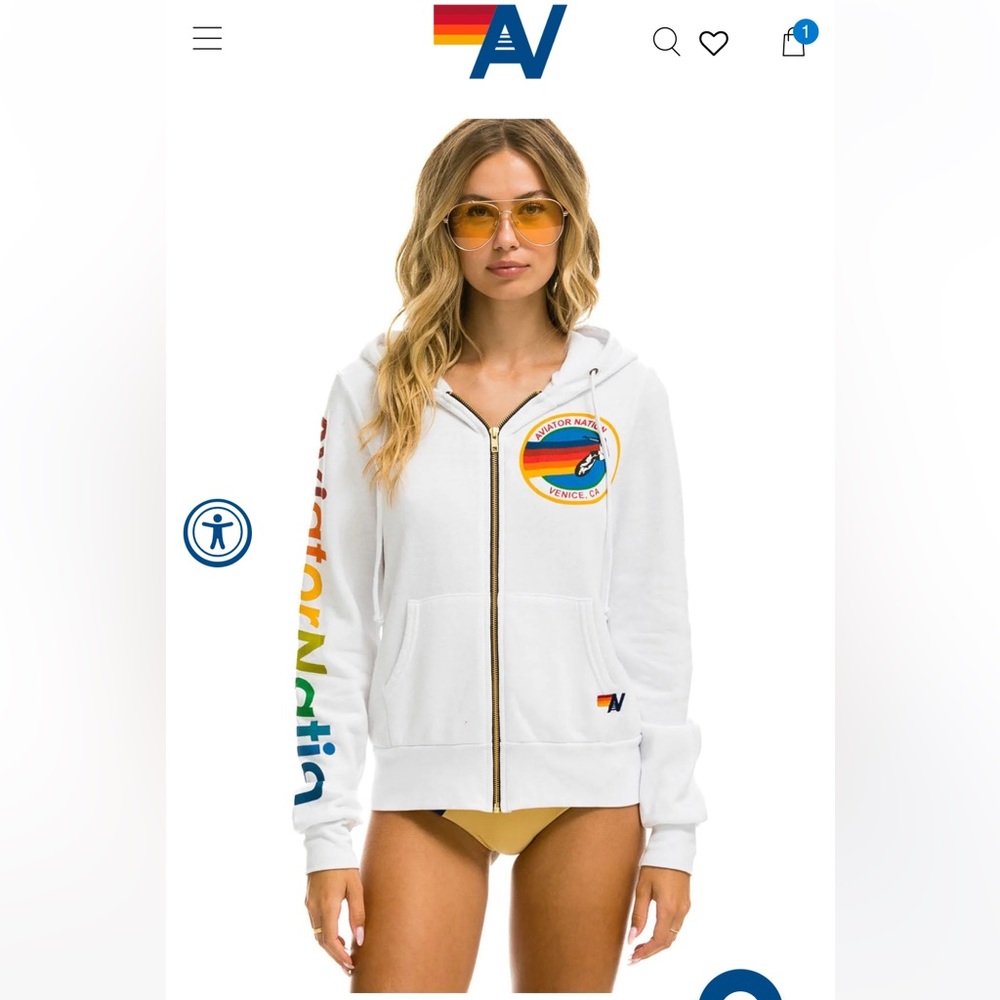 Aviator Nation, White zip up sweatshirt, women’s size Small